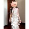 College style polka dot suspender dress for women's casual women's spring new waist and thin French lotus leaf edge long skirt