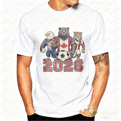 2026 North America Soccer T-Shirt for Men Women Mascot Bear Eagle Jaguar Graphic Tee  Short Sleeve Cotton Tops for Football Fans
