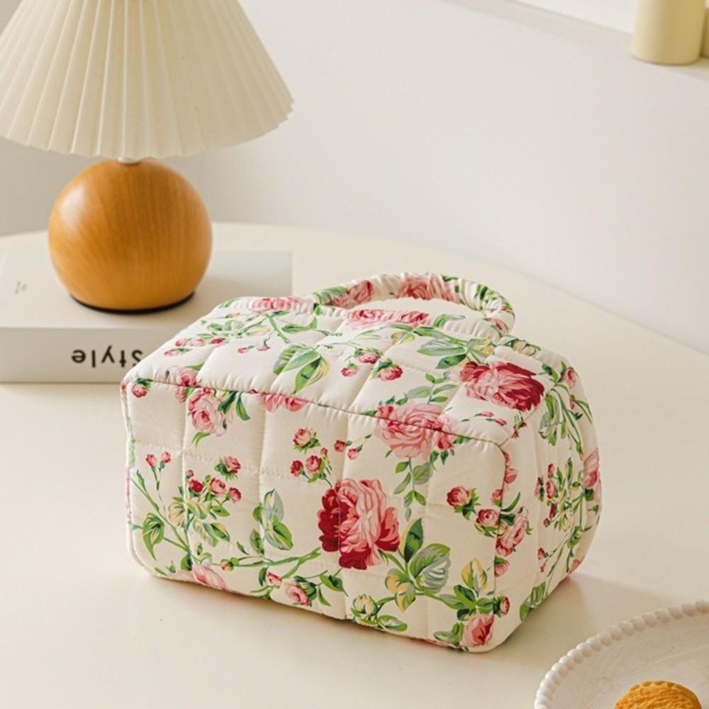 Floral Print Floral Quilted Baskets with Handles Lightweight Storage Basket Portable Desktop Storage Organize Household