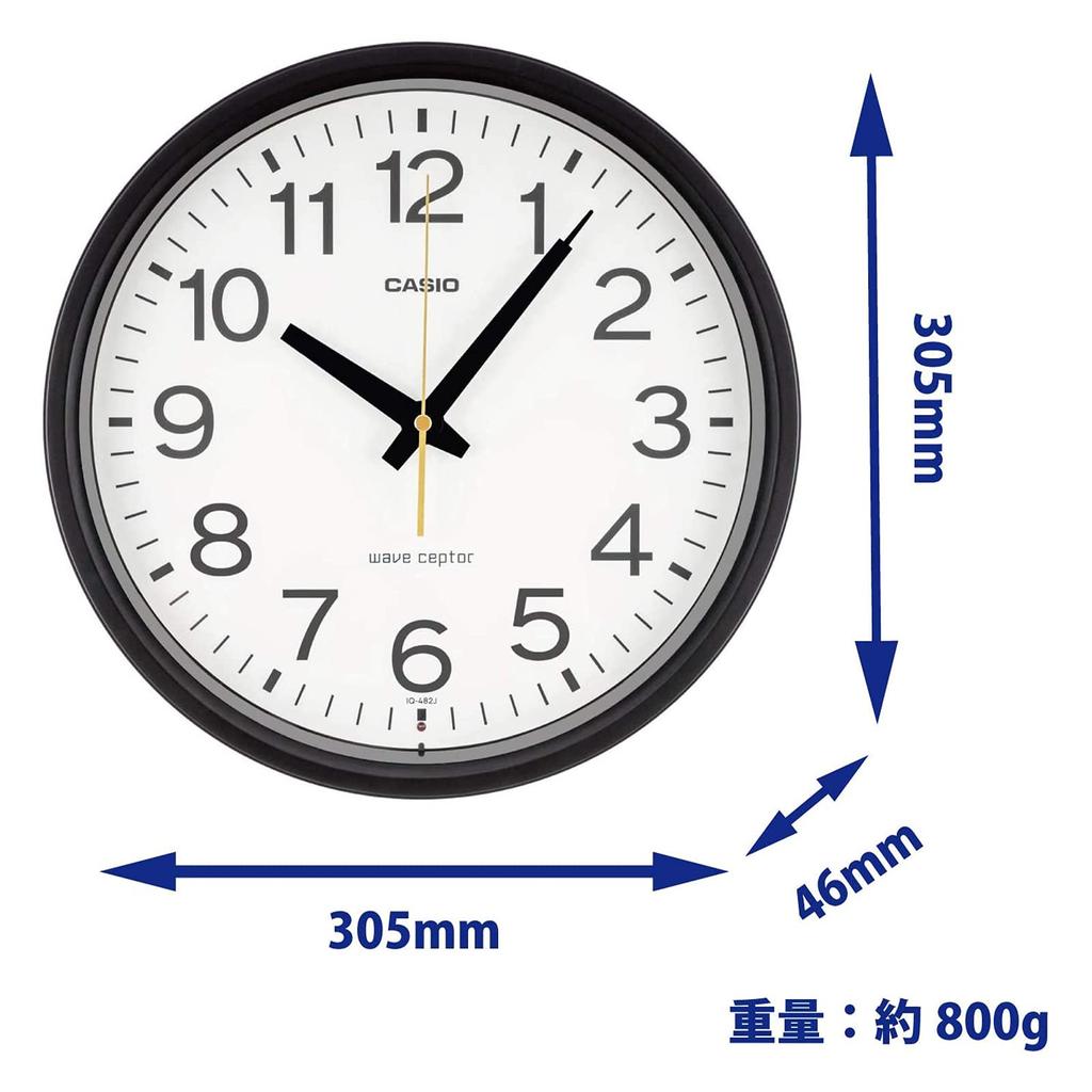 CASIO Wall Nighttime Second Hand Stop Clock, Radio-Controlled, Black, Analog, Function, IQ-482J-1JF