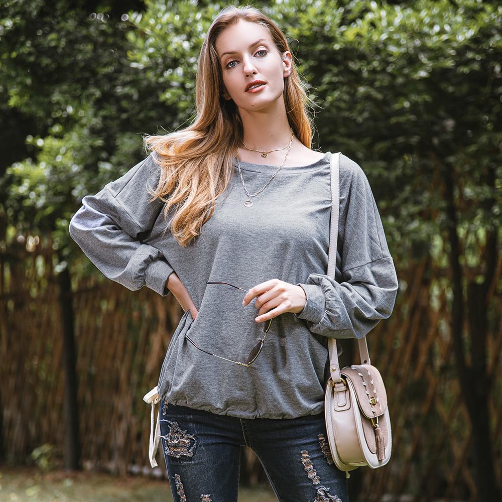 

Женский пуловер серого приталенного кроя 2025 года: Городской повседневный свитер с круглым вырезом и капюшоном на осень/зиму Extra Large серый