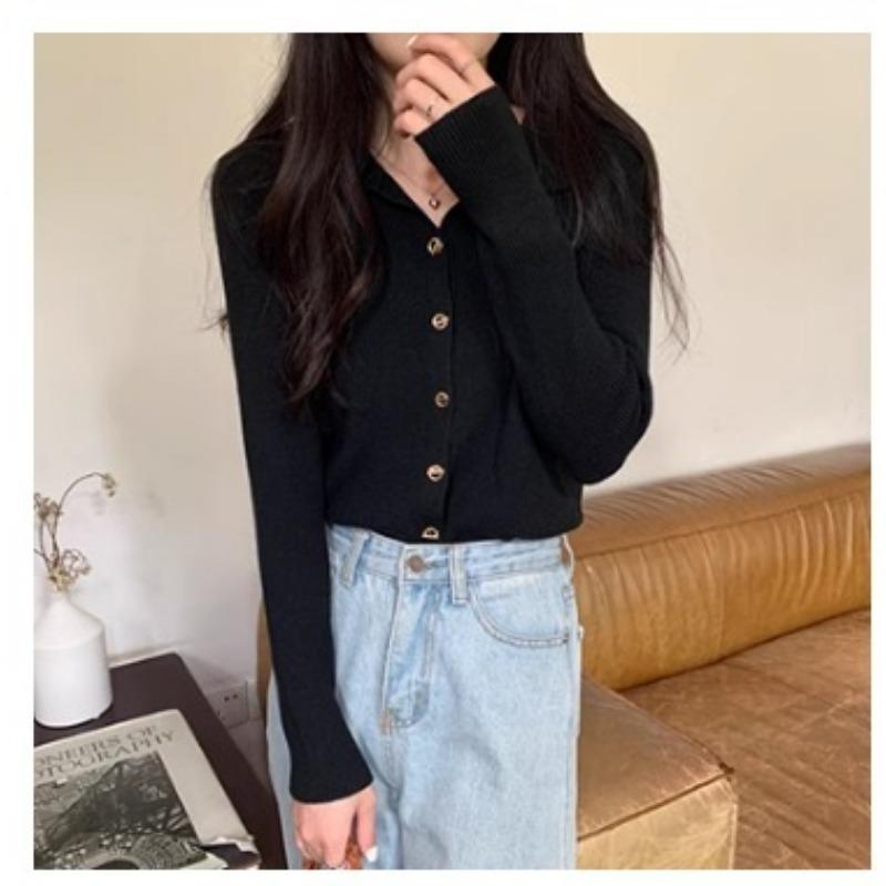 Women's Sweater V-neck Long Sleeved Knitted Sweater Autumn/winter Western-style Top Base Sweater