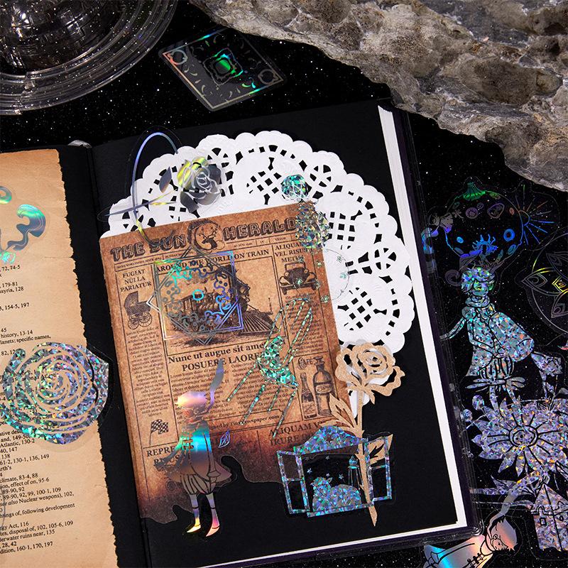 40pcs PET Holographic Transparent Sticker Pack, Shiny Journal Decor Material, DIY Waterproof Decals