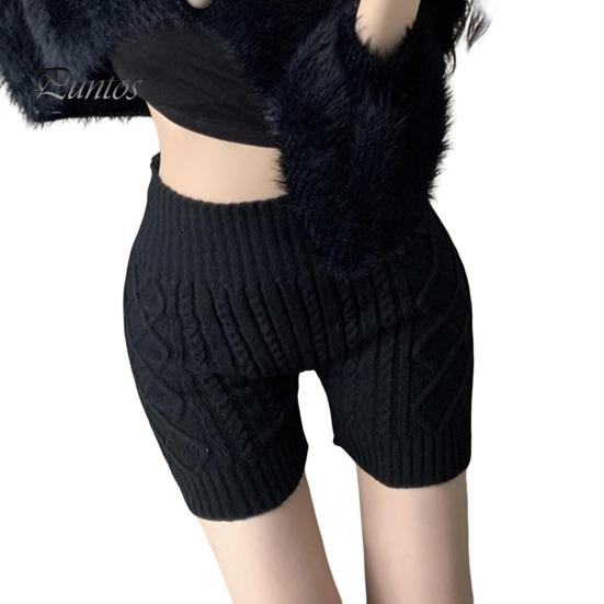 

Женские зимние шорты-шорты, трикотажные, с высокой талией, эластичные, однотонные, сохраняющие тепло, защищающие от воздействия окружающей среды, базовые шорты для повседневной носки дома и не только чёрный