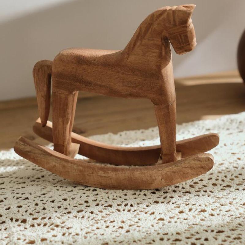 Hand Carved Wooden Rocking Horse Ornament Retro Mediterranean Style Horse Creative Desktop Decoration Commemorative Gifts