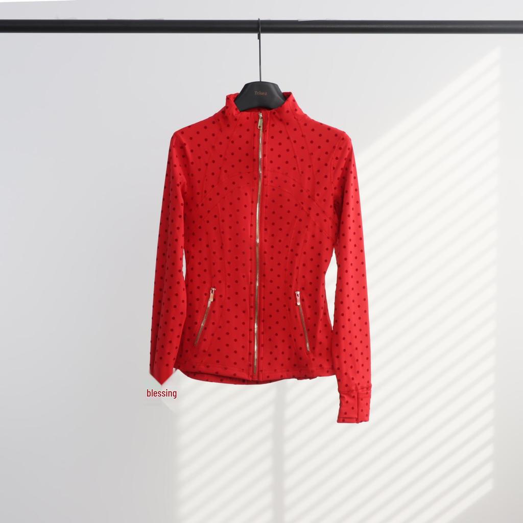 LU Red Polka Dot Long Sleeve Slim-fit Outdoor Sports Jacket Hoodie