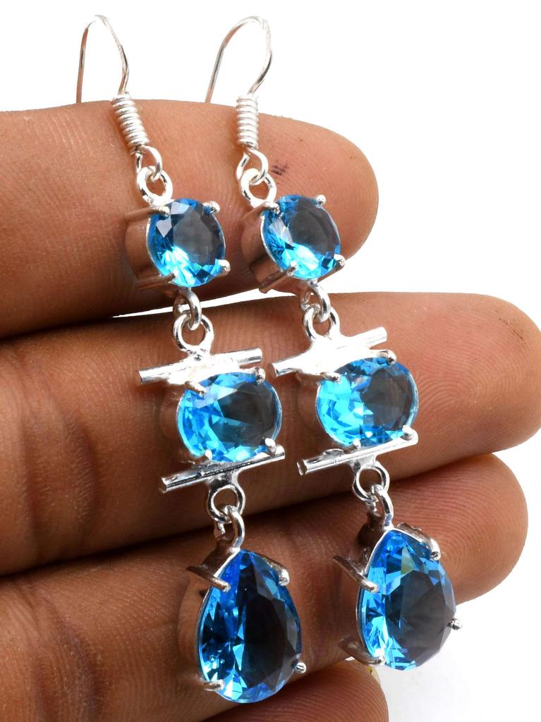 Blue Topaz Gemstone Ethnic Handmade Drop Dengle Earring Jewelry ER 293