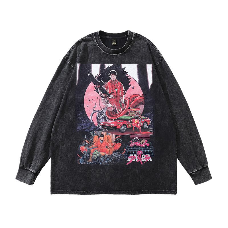 Men'S Trendy T-Shirt Animation Printing Washed Old Short-Sleeved T-Shirt Men'S And Women'S Street Hip-Hop Half-Sleeved Top Trendy