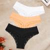 FINETOO 3Pcs/Set Women's Cotton Lace Thongs Underwear Seamless Low Waist Ribbed Breathable Panties Female Soft Comfortable Sexy Lingerie