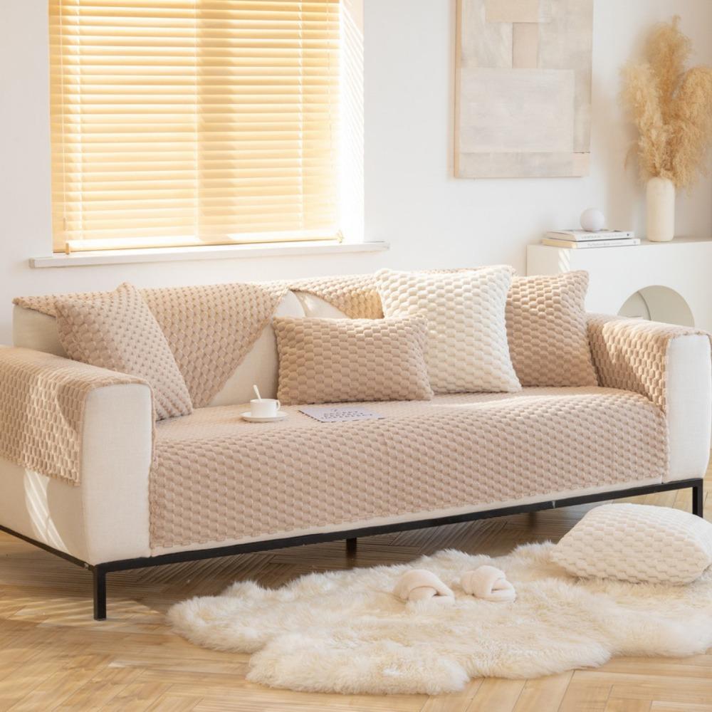 Winter Fluffy Solid Color Non Slip Sofa Cushion Universal Seat Pad 2022 New Cover for Leather Sofa