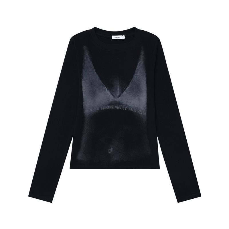 

Американский пикантный топ-бикини с длинным рукавом и прозрачным принтом для женщин - Осенний прилегающий дизайн Small чёрный