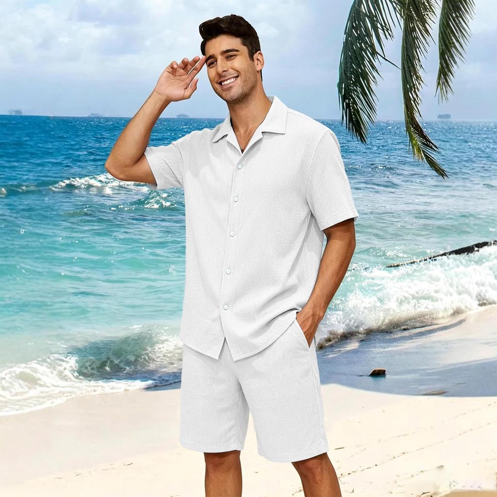 Men's Summer Short Sleeve Casual Button Down Shirt Lightweight Collared Top with Relaxed Fit for Everyday Wear