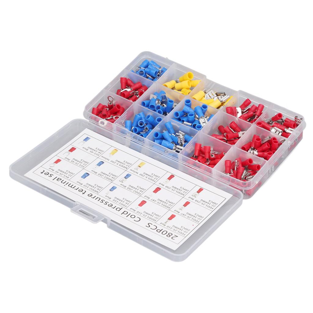 280Pcs Cold Pressed Terminal Brass Core Insulated Sheath Good Conductivity Ring Fork Terminal Kit