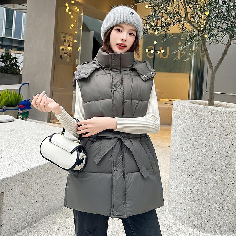 Women's milk silk waist cotton vest hooded windproof sleeveless vest an outer vest