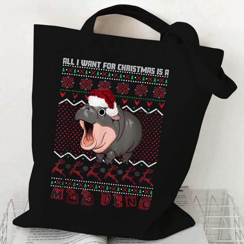 

Cute Moo Deng Bouncy Pig Hippo Print Handbag Women Funny Animal Casual Large Capacity Canvas Tote Bag Fashion Hippo Shoulder Bag