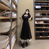 French Hepburn Style Black Square Neck Dress Women's Summer High Sense Small Waist Princess Fluffy Short Skirt