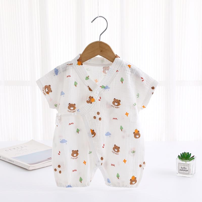 Baby Sleeveless Gauze Bodysuit - Lightweight Cotton Jumpsuit with Lace-up Detail for Spring/Summer