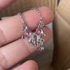 Star Shape Rhinestone Pendant Sweet Clavicle Chain Elegant Pink Bow Necklace  Jewelry