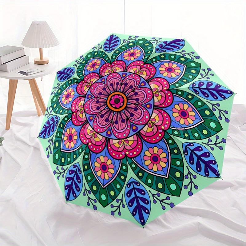 1pc Floral Mandala Design Automatic Opening/Closing Folding Umbrella with 32 Ribs, Plastic Handle, Windproof Portable Sunshade Umbrella y250726072