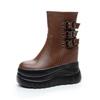 Super high heel thick-soled medium tube women's leather boots, new solid color belt buckle in autumn and winter 2025, heightening short boots tide