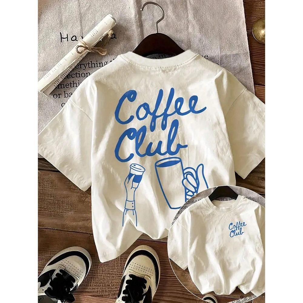 

Coffee Club Printed Graphic T-shirt Women s Casual Round Neck Short-sleeved Top White Simple and Versatile T-shirt Summer M