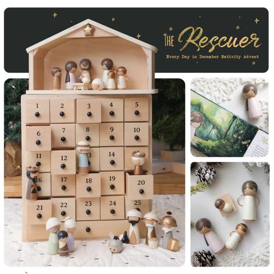 Das Retter Krippen Adventsset Krippen Adventskalender mit 25 Schubladen Weihnachts-Tischdekoration Religiöse Familientradition Andenken für Christen