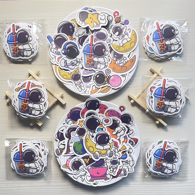 Adorable Astronaut & Planet Stickers for Pencil Cases, Phones, Notebooks, Tablets, and Cups - Waterproof & Cartoon Style