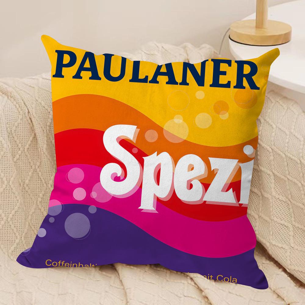 PPaulaner Spezi Logo Cushion Cover Silky Short Plush DoubleSided Printed Pillow Case for Sofa All Seasons Home Decor Gift
