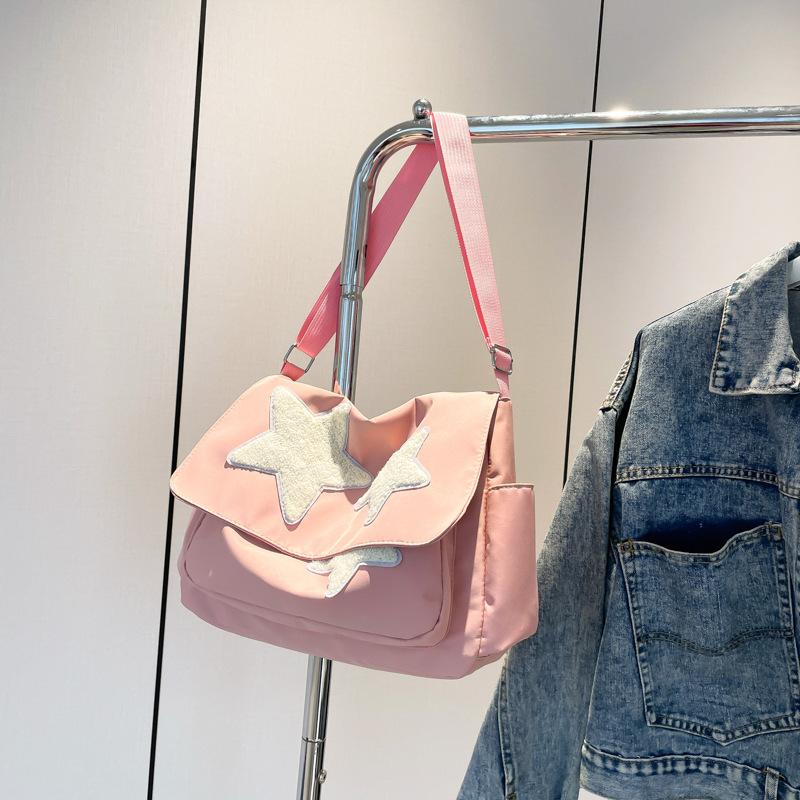 

инс сумка мессенджер для студента колледжа модный универсальный рюкзак на плечо японская сумка женская для учебы и работы сумка почтальона звезда розовый