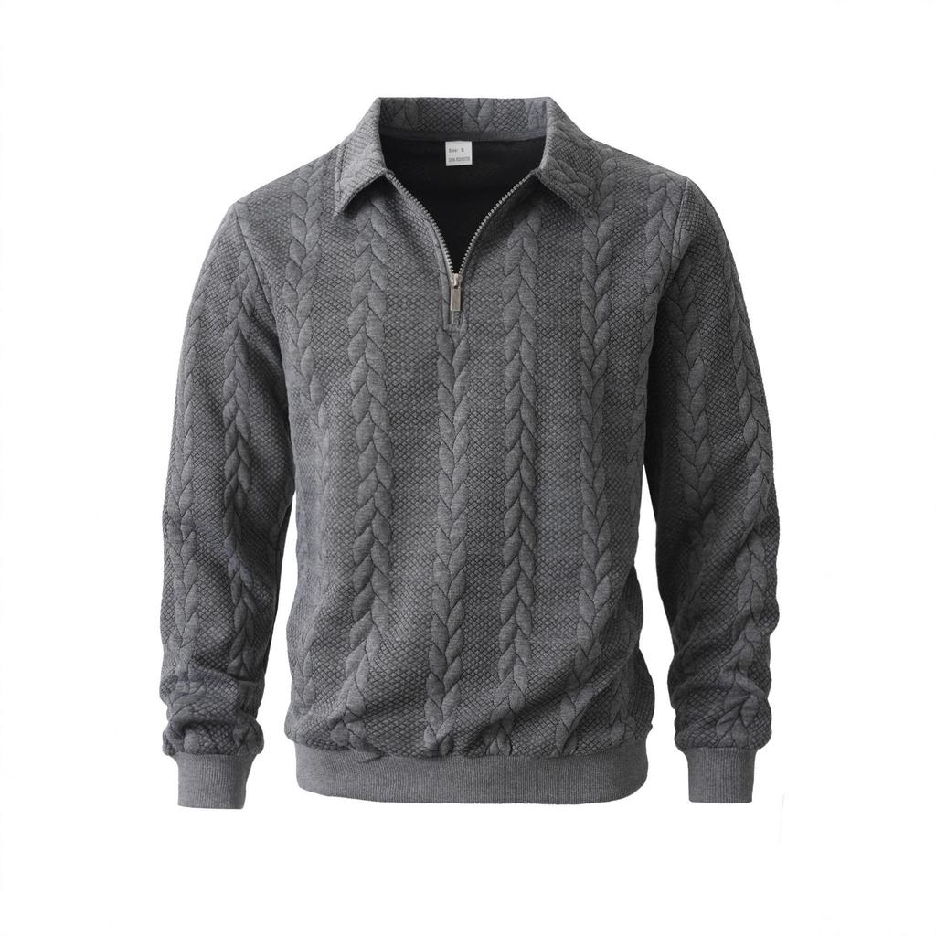 Men's European Size Lapel Jacquard Casual Long Sleeve Knit Hoodie - Spring/Autumn Fashion