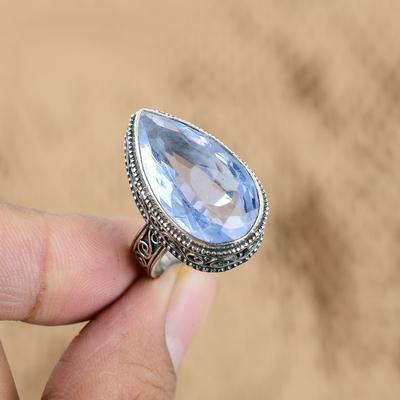 925 Silver Natural Tanzanite Quartz Multi Stone Vintage Statement Ring Size 8