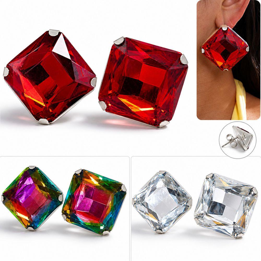 Large Size Square Rhinestone Earrings Square Shape Crystal Earrings New Large Crystal Ear Stud