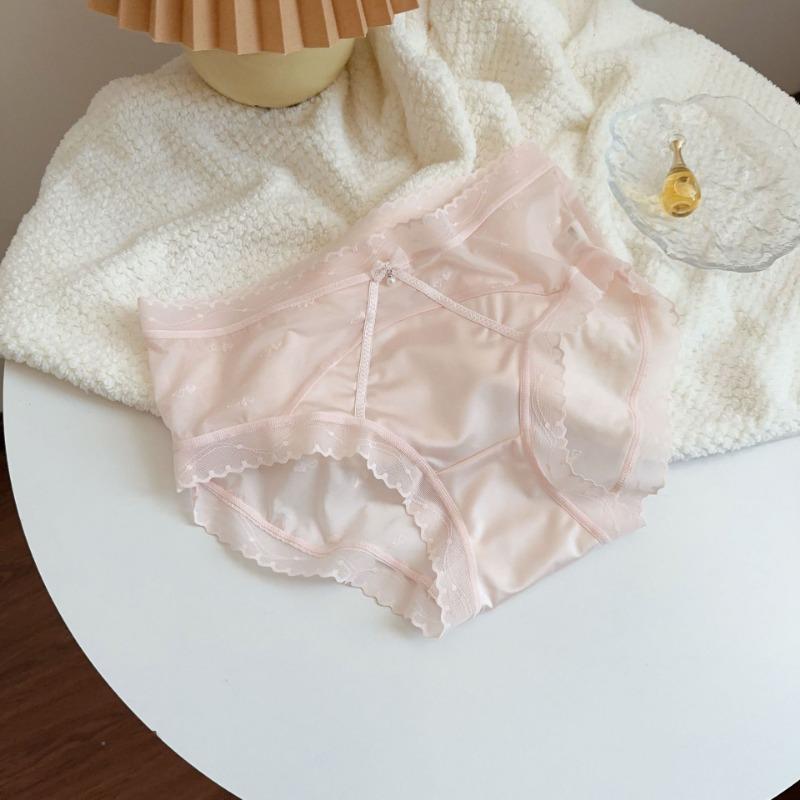Lingerie Sexy Pure Desire Fresh Flowing Lace Women's Underwear with Bow Mesh Naked Lightweight Breathable Triangle Pantys for Women