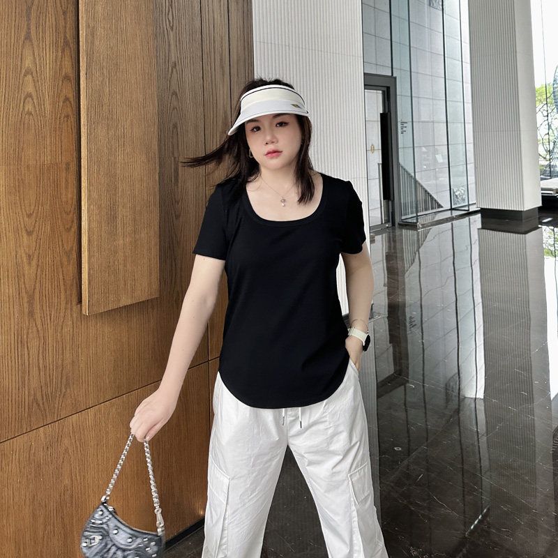 

mm U Collar Flab Hiding 100.00kg Fat Sister Inner Wear T-shirt Black XL