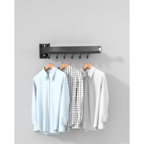 KWQKEM Indoor Drying, Foldable Wall-Mounted Clothes Drying Rack, Three-Tier, Windproof Aluminum, Extendable, Concealed Clothes Drying Rack, Space-Savi
