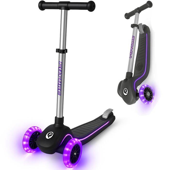 Trottinette enfant 3 roues - QPLAY - Eco Future - Hauteur de guidon réglable - Roues LED intégrées - Frein arrière violetto