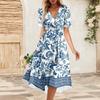 Women's Summer Loose V Neck Short Sleeve Dress, Elegant Dress
