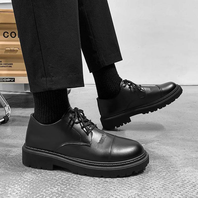 

Business men s formal British style platform heightening shoes pure leather shoes black casual simple men s shoes autumn 39