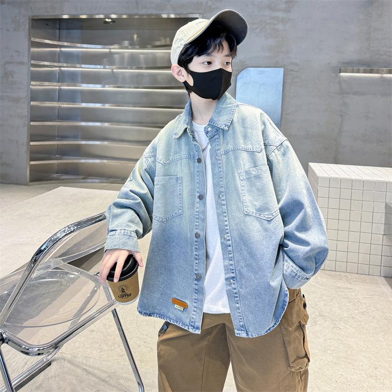 

Повседневное джинсовое пальто для мальчиков 2025 года, детская красивая модная рубашка на весну и осень 150cm