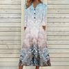 2023 Autumn Women Printed Maxi Dress Long Sleeve Open Chest Skirt Fashion Trendy