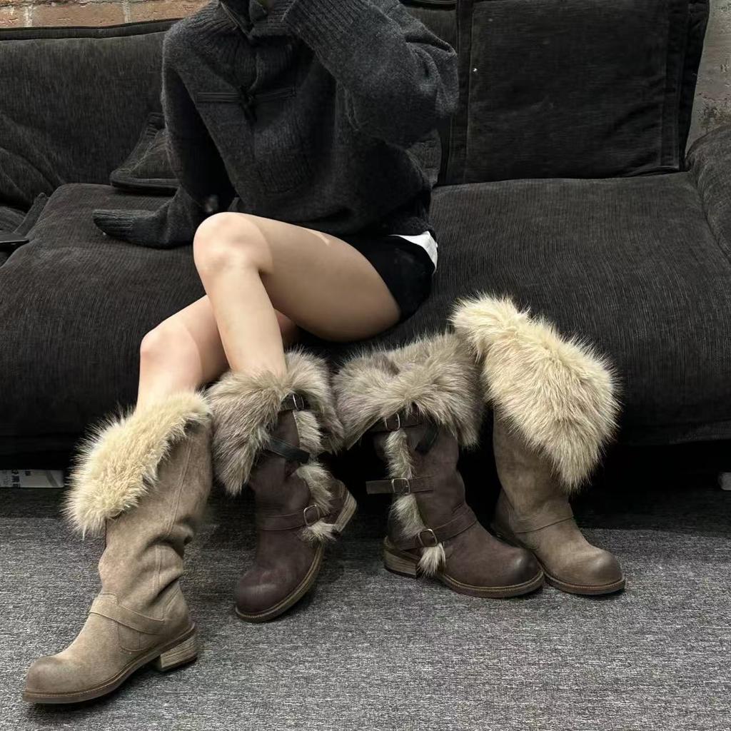 Utopia fashionable versatile winter new Russian high tube buckle thick velvet fashionable versatile warm snow boots