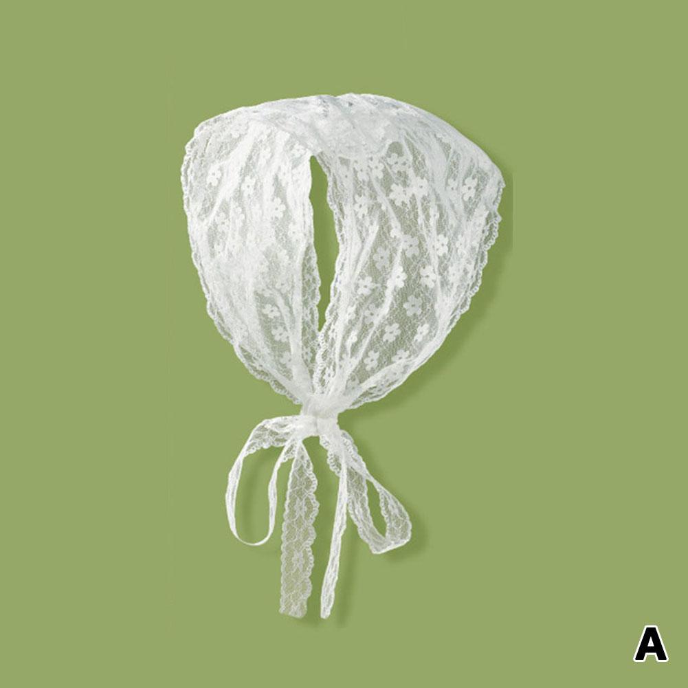French Floral Lace Triangle Headscarf Romantic Summer White Lace Hair Scarf Wrap Hair Ribbons Travel Photo Headband Bandanas