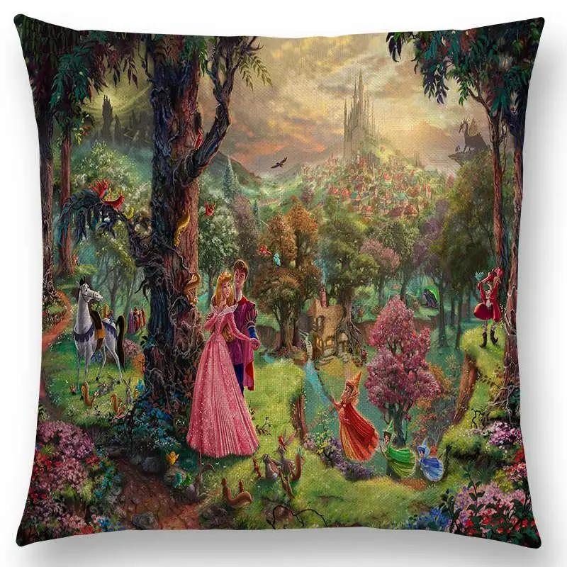 Newest American Countryside Oil Painting Cushion Cover Beautiful Scenery The Castle Lighthouse Sofa Throw Pillowcase