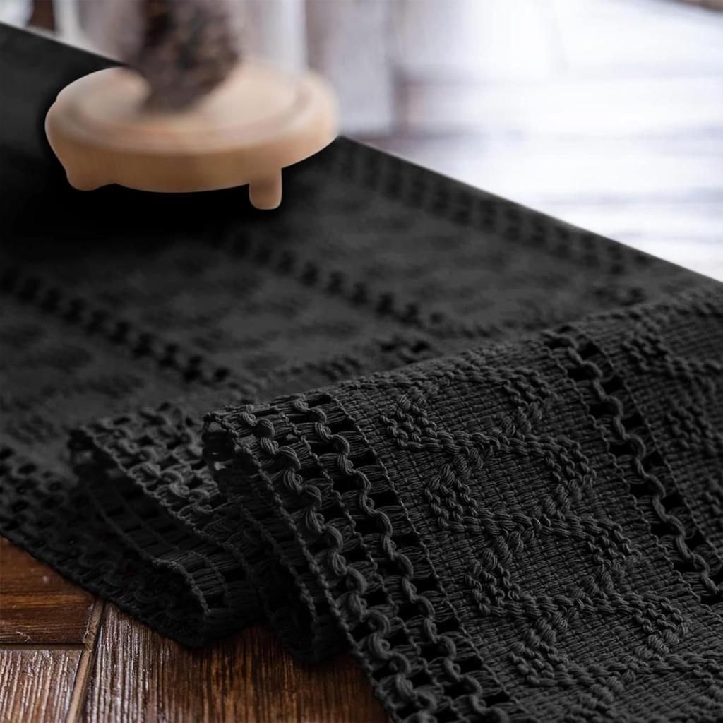 Bohemian Rustic Wedding Decor Cotton Linen Table Runner with Tassels