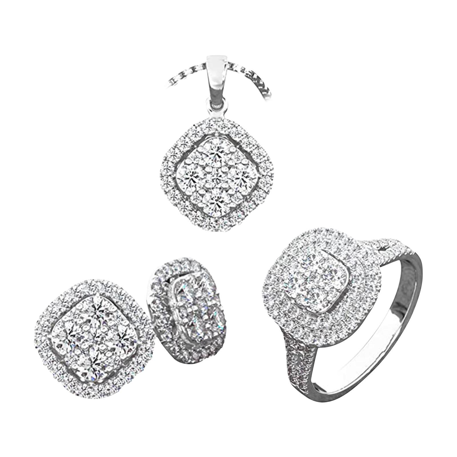 

Комплекты свадебных украшений Женские комплекты свадебных украшений Женские комплекты ожерелий, заклепок и колец Комплекты ювелирных изделий с аллергенными украшениями из кубического циркония 5А 8 серебряный