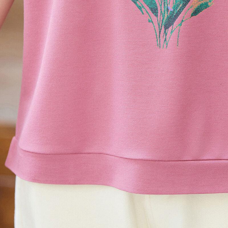 Pastelowy damski elegancki T-shirt z krótkim rękawem