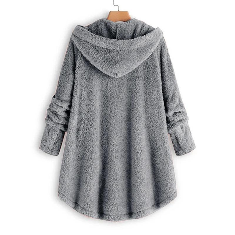 Damefrakk Vinterfrakk Mote Plysjlomme Uregelmessig langermet Hold kattens ører varme frakk