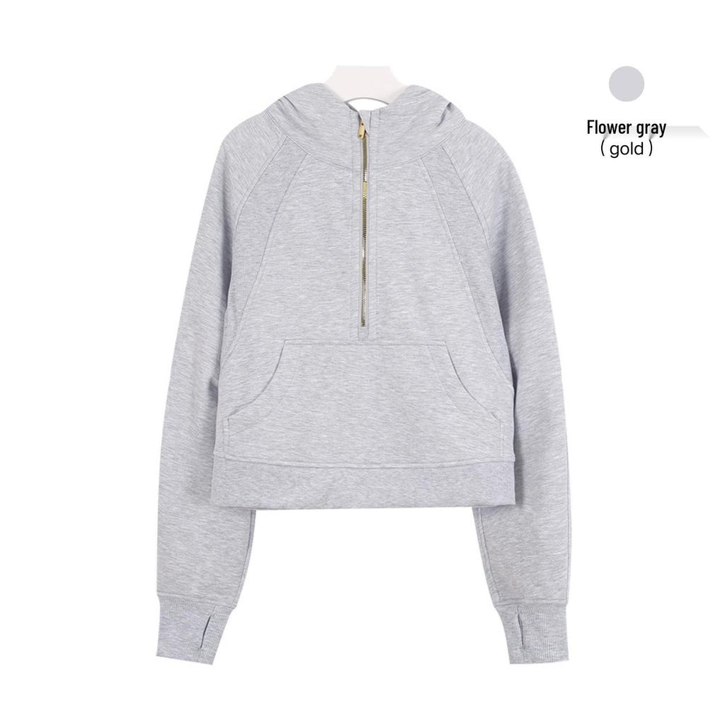Women's Fleece-Lined Half-Zip Hoodie for Autumn/Winter - Slimming, Sporty, Versatile.