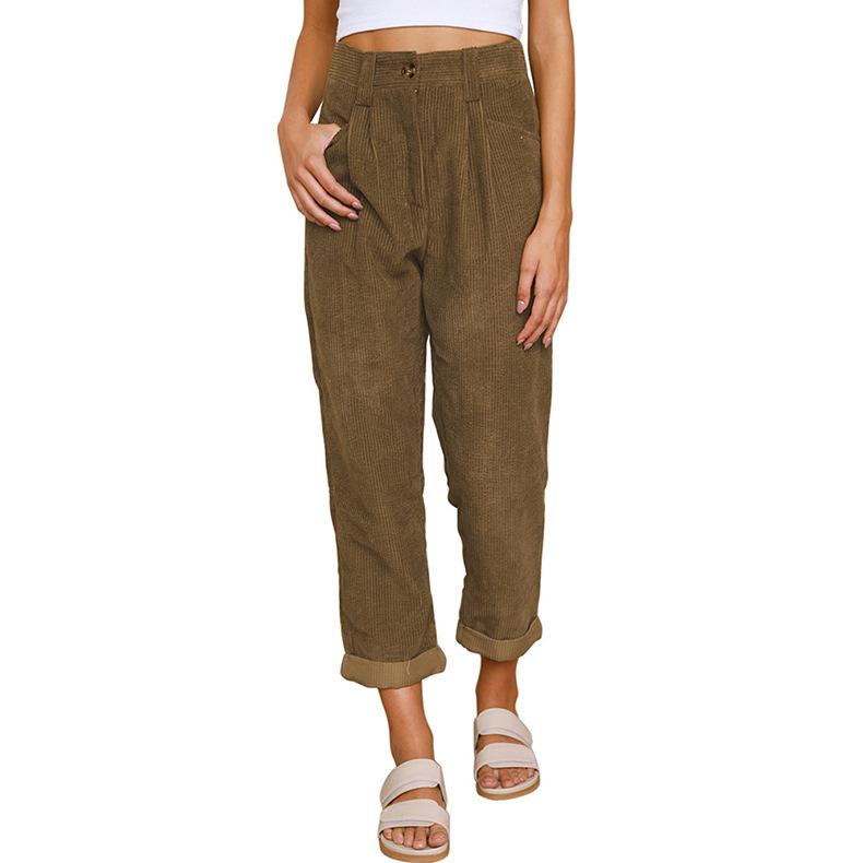 Women's Fall Corduroy Pants High Waist Relaxed Straight Leg Trousers Solid Color Casual Pant