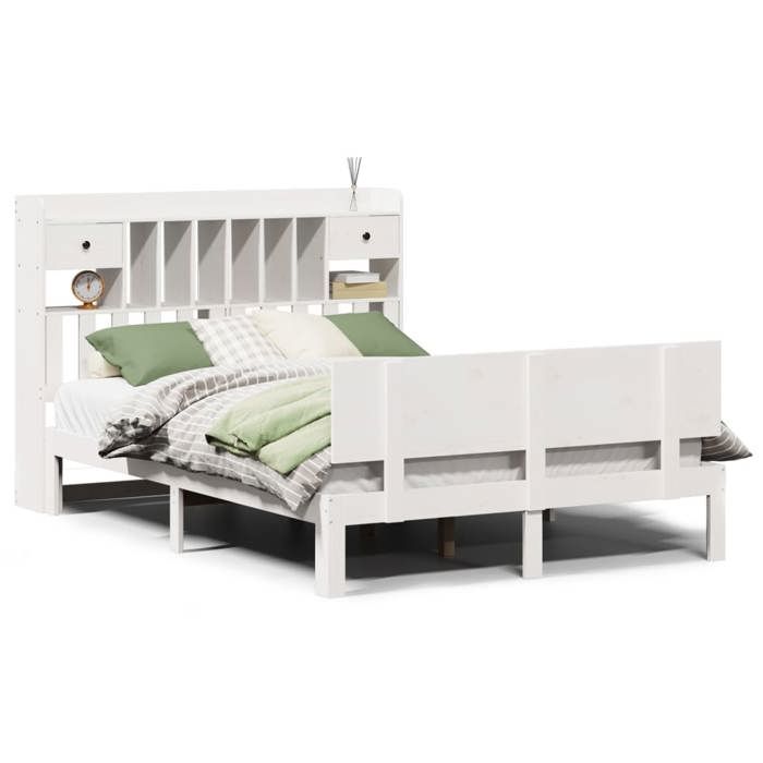 VidaXL Lit bibliothèque sans matelas blanc 160x200 cm bois pin massif 3322697